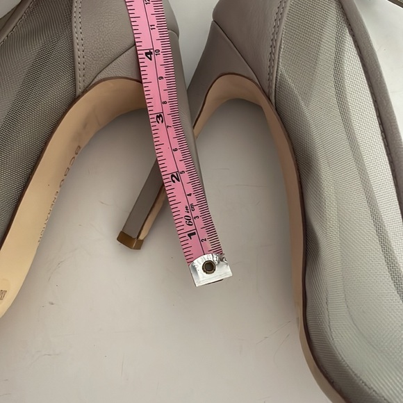 BCBG generation Taupe 4 in open toe pumps with ankle strap, sheer mesh sides - Picture 8 of 8